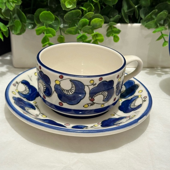 BUFFALO CHINA POTTERY BLUE DESIGN CUP AND SAUCER MADE FOR OLIVE GARDEN RARE 2set - Picture 2 of 12